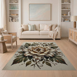 Distressed White Peony Floral Area Rug