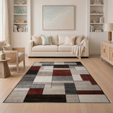 Geometric Block Area Rug in Neutral Rust Tones