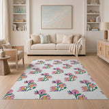 Floral Vintage Pink Whimsical Pink Floral Pattern Area Rug