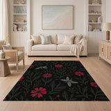Red Dahlia Dragonfly Floral Area Rug