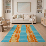 Modern Geometric Striped Area Rug in Blue Teal Orange