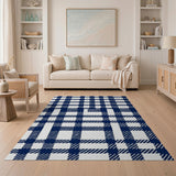 Navy Blue White Plaid Area Rug