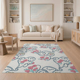 Pink Peony Swirl and Bird Floral Area Rug