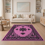 Elegant Pink Black Floral Medallion Area Rug