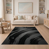 Abstract Black Swirl Brushstroke Area Rug