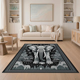 Tribal Elephant Geometric Black White Area Rug