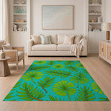 Teal Green Palm Frond Area Rug