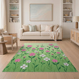 Whimsical Pink Meadow Floral Area Rug