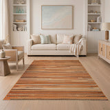 Terracotta Orange Striped Woven Area Rug