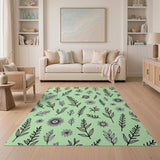 Mint Green Floral Leaf Sketch Area Rug