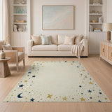 Celestial Gold Stars Navy Moons Distressed Rug