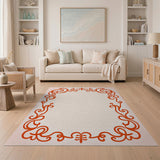 Ornate Red Fleur-de-Lis Scroll Rug