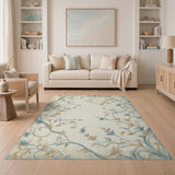 Elegant Floral Vintage Area Rug in Blue Beige