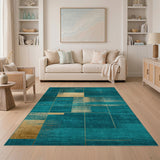 Blue and Teal Teal Gold Geometric Modern Area Rug