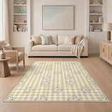 Beige Gingham Floral Vintage Area Rug