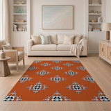 Burnt Orange Persian Floral Motif Area Rug