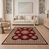Rich Red Persian Floral Area Rug with Gold Motifs