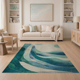 Abstract Area Blue and Teal Blue Abstract Wave Area Rug