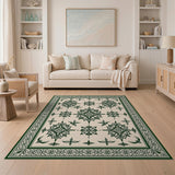 Traditional Persian Beige and Neutral Ornate Green Floral Persian Area Rug
