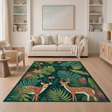 Emerald Green Spotted Deer Monstera Rug