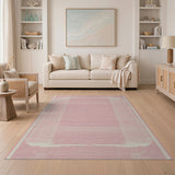 Pink Geometric Framed Area Rug
