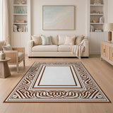 Ornate Brown Arabesque Border Area Rug