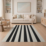 Geometric Modern Stripe Bold Black White Vertical Stripe Rug