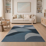 Blue Teal Abstract Wave Geometric Rug