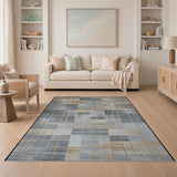 Grey Gold Grid Geometric Area Rug
