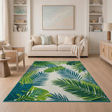 Tropical Green Palm Monstera Leaf Area Rug