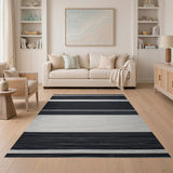 Woven Bold Black White Striped Woven Rug