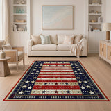 ODIKA American Flag Washable Rug, Vintage Patriotic Stars and Stripes, Low Pile Non-Slip Indoor Area Rug