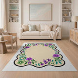 Purple Floral Scalloped Frame Area Rug
