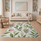 ODIKA Vintage Floral Washable Rug - Pink & Green Botanical Low Pile Area Rug