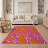 Vibrant Orange Pink Swirl Abstract Area Rug
