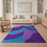 Purple Teal Overlapping Waves Geometric Rug