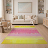 Vibrant Yellow Pink Geometric Stripe Area Rug