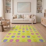 Cheerful Smiley Faces Hearts Yellow Area Rug