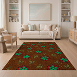 Vibrant Red Green Floral Brown Area Rug