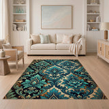 Teal Baroque Floral Vintage Area Rug