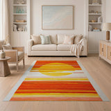 Vibrant Orange Sun Striped Area Rug