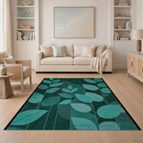 Teal Leaf Geometric Green Area Rug