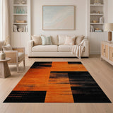 Bold Orange Black Geometric Abstract Area Rug