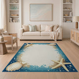Coastal Starfish Seashell Border Area Rug
