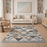 Tan Grey Geometric Southwestern Rug