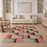 3D Geometric Cube Area Rug in Pink Orange Green
