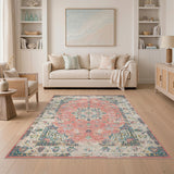 Pink Distressed Vintage Medallion Rug