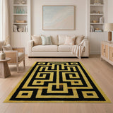 Bold Black Yellow Geometric Maze Rug