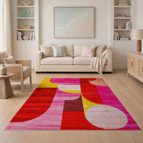 Vibrant Geometric Abstract Area Rug in Red Pink Yellow