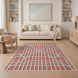 Vibrant Orange White Grid Geometric Rug